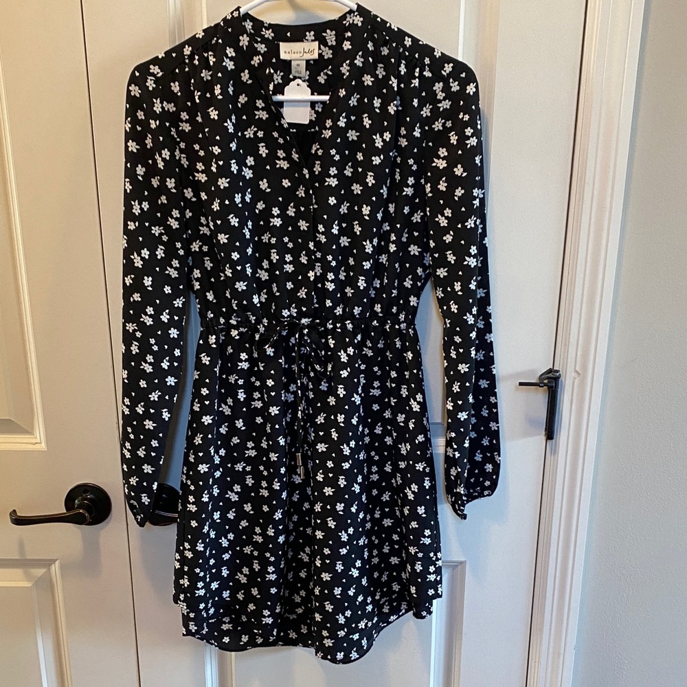 Maison Jules Black Dress with White Floral Print